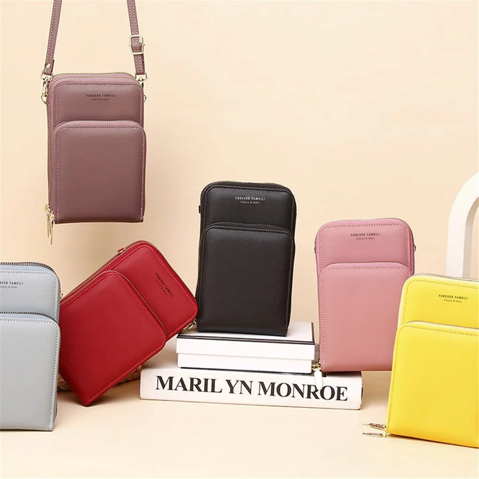 7133 Three-layer Zipper Wallet PU Leather Women Small Crossbody Cellphone Bag - Yellow - 5