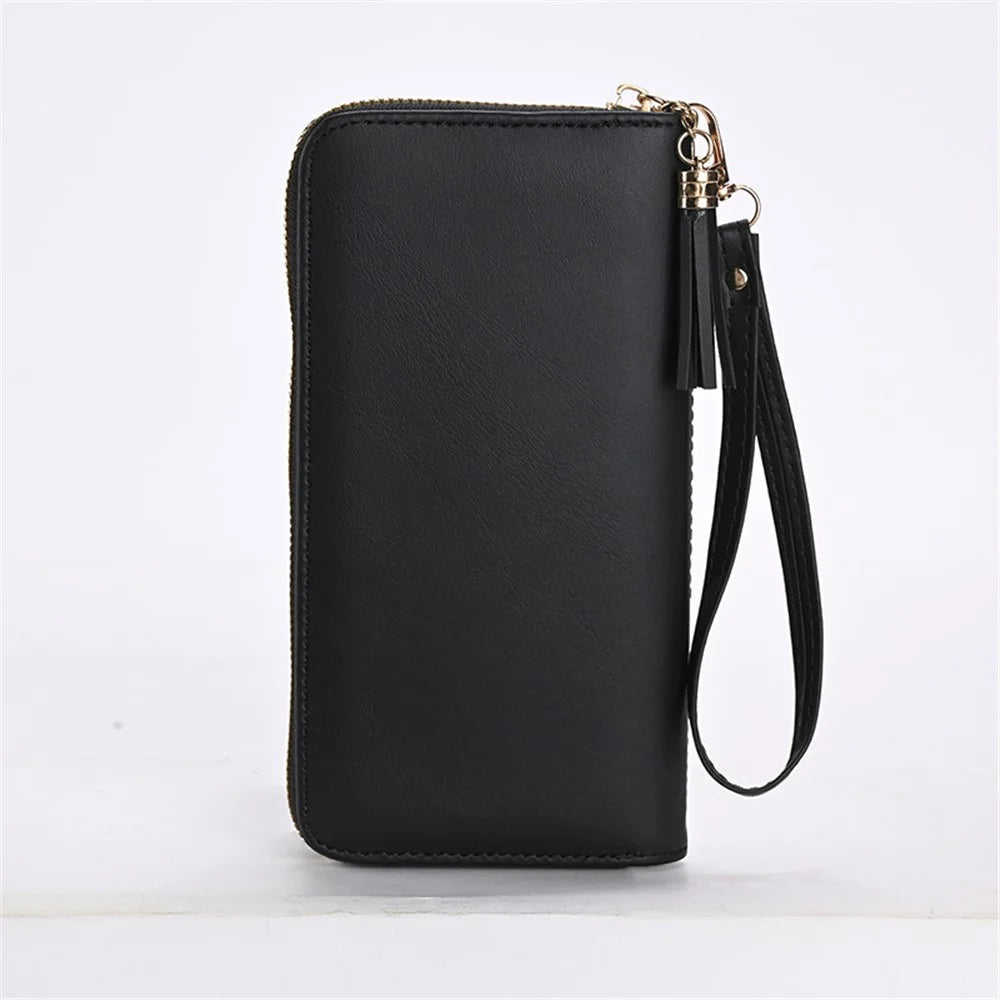 9316 Women's Wristlet Clutch Purse Stitching Line Design PU Leather Cell Phone Pouch Long Wallet Handbag - Black - 2