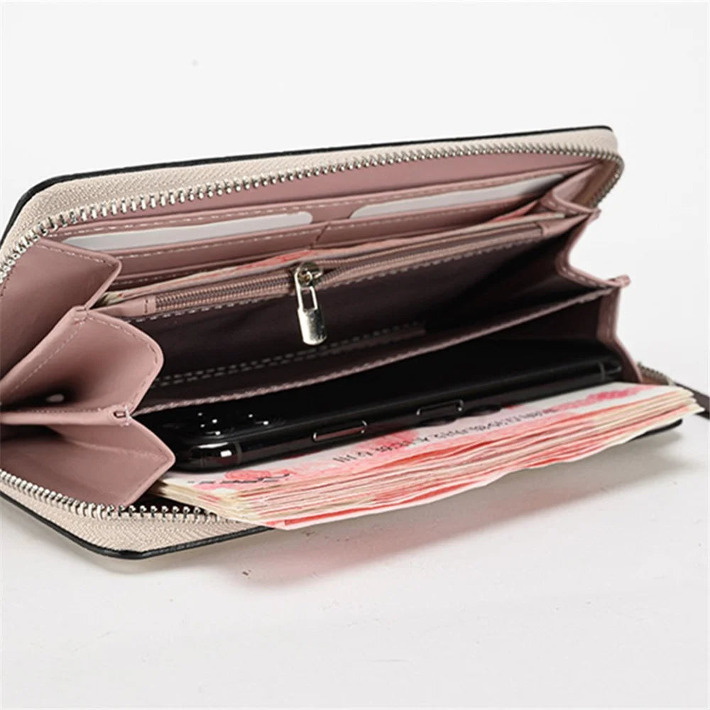 15839 Wristlet Clutch Purse Long Wallet Women's PU Leather Cell Phone Pouch Handbag - Beige - 2