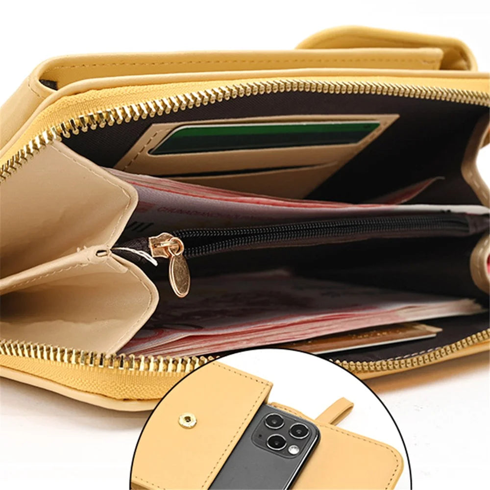 5725 Phone Carrying Pouch Women Crossbody Shoulder Bag PU Leather Wallet Card Holder Bag - Yellow - 2