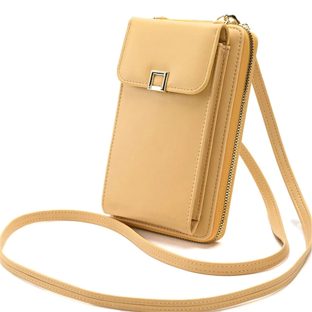 5725 Phone Carrying Pouch Women Crossbody Shoulder Bag PU Leather Wallet Card Holder Bag - Yellow - 3
