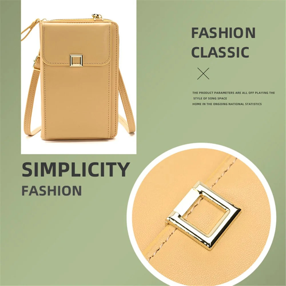 5725 Phone Carrying Pouch Women Crossbody Shoulder Bag PU Leather Wallet Card Holder Bag - Yellow - 5