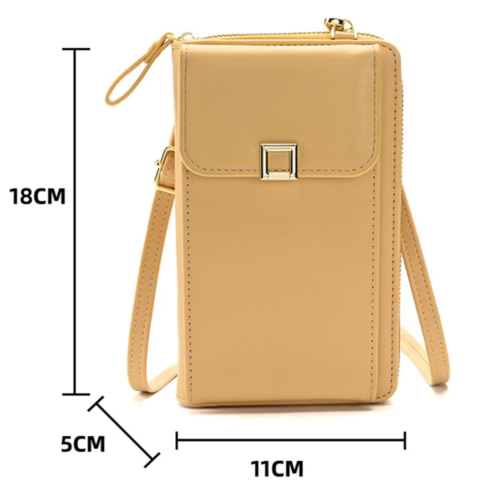 5725 Phone Carrying Pouch Women Crossbody Shoulder Bag PU Leather Wallet Card Holder Bag - Yellow - 7