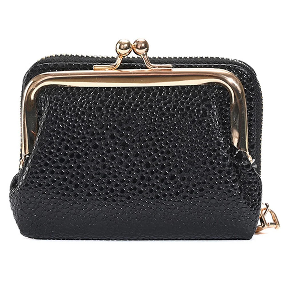 9310 Litchi Texture Leather Mini Wallet Kiss-lock Coin Small Change Purse Card Holder Bag - Black - 1