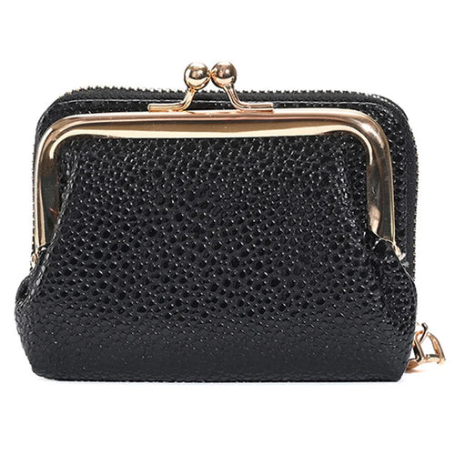 9310 Litchi Texture Leather Mini Wallet Kiss-lock Coin Small Change Purse Card Holder Bag - Black - 1