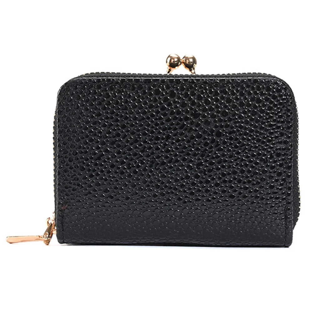 9310 Litchi Texture Leather Mini Wallet Kiss-lock Coin Small Change Purse Card Holder Bag - Black - 2