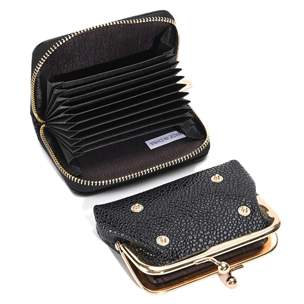 9310 Litchi Texture Leather Mini Wallet Kiss-lock Coin Small Change Purse Card Holder Bag - Black - 3