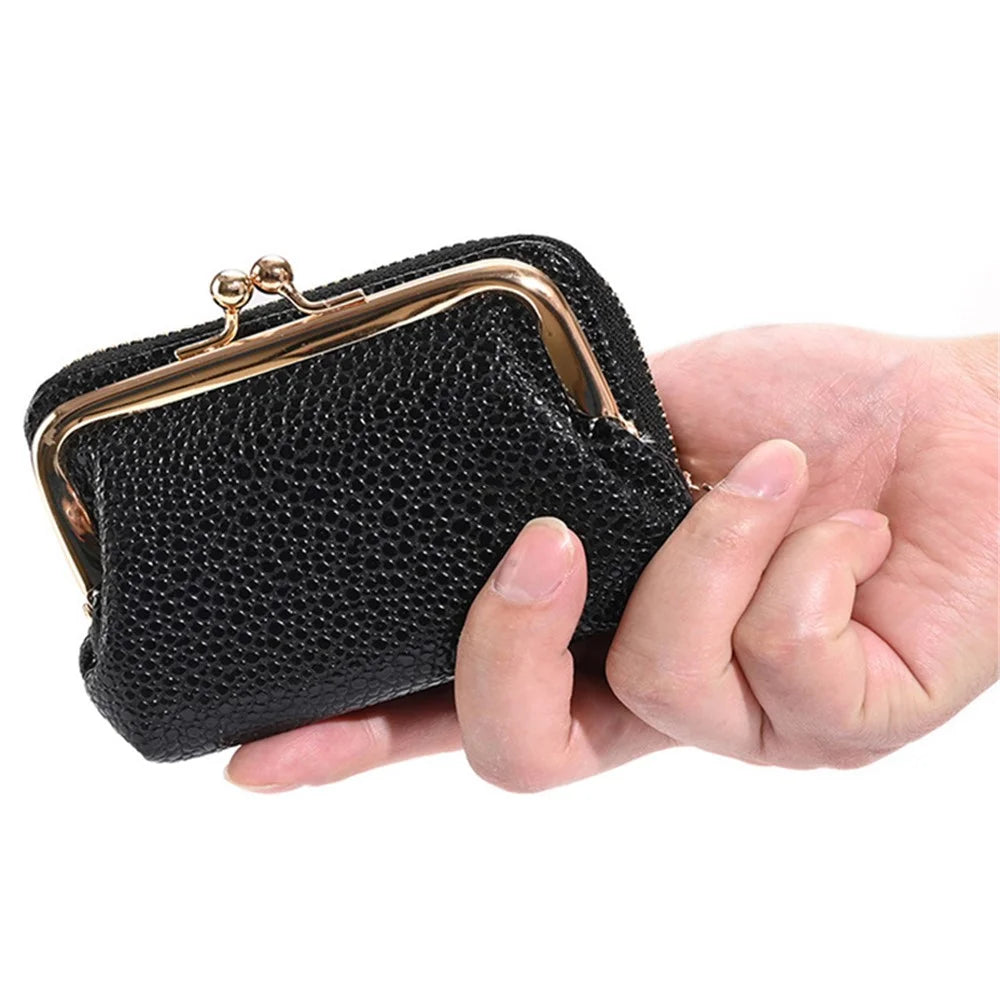 9310 Litchi Texture Leather Mini Wallet Kiss-lock Coin Small Change Purse Card Holder Bag - Black - 4