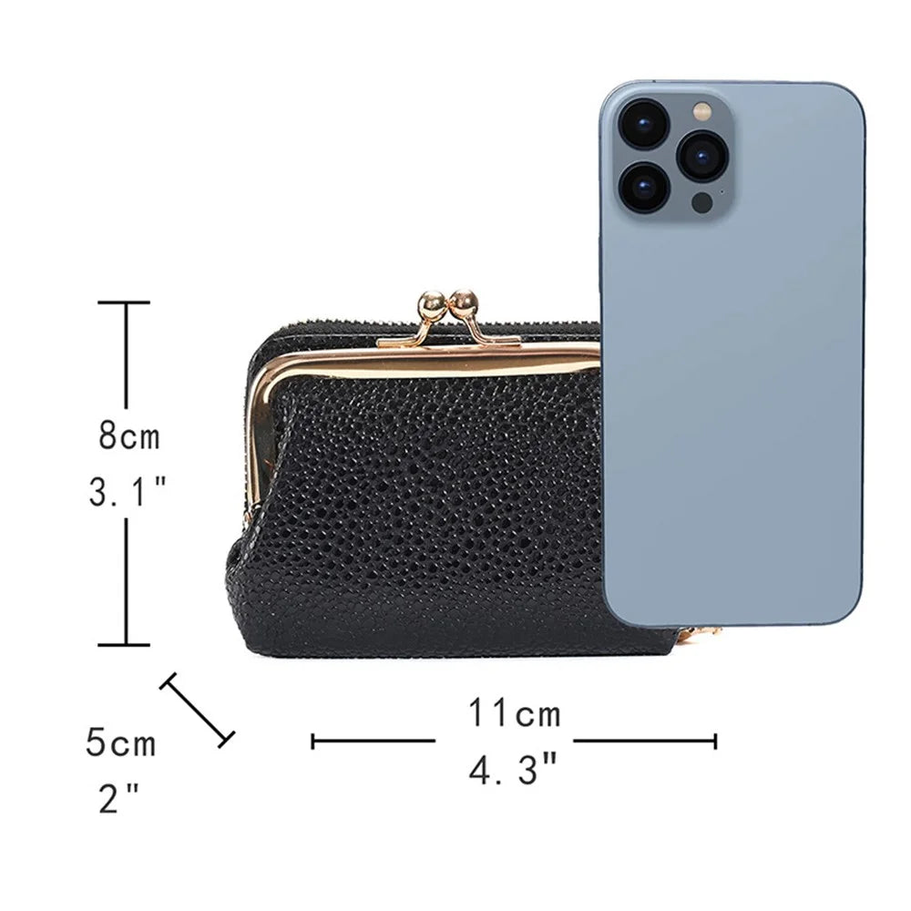 9310 Litchi Texture Leather Mini Wallet Kiss-lock Coin Small Change Purse Card Holder Bag - Black - 6