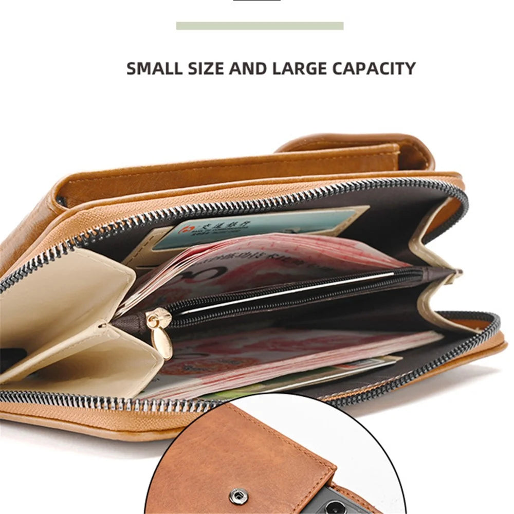 5722 Girls Crossbody Bag Large Wallet Phone Case Storage Pouch Women Shoulder Bag Purse - Brown - 3