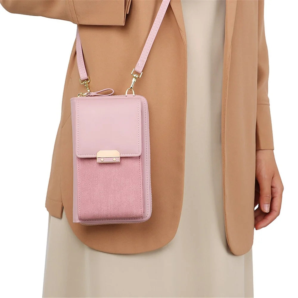 6139 Wallet Phone Bag Women's PU Leather Crossbody Shoulder Bag Card Holder Storage Pouch - Pink - 2