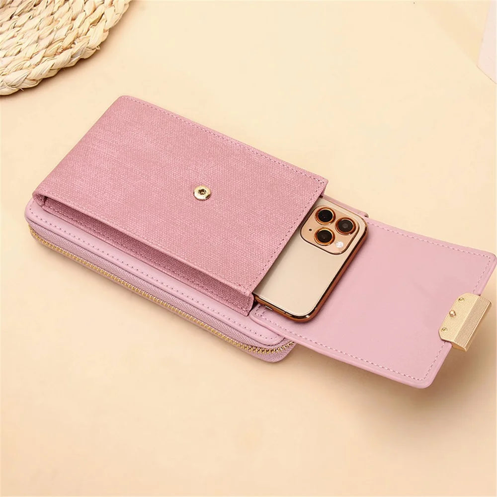 6139 Wallet Phone Bag Women's PU Leather Crossbody Shoulder Bag Card Holder Storage Pouch - Pink - 3