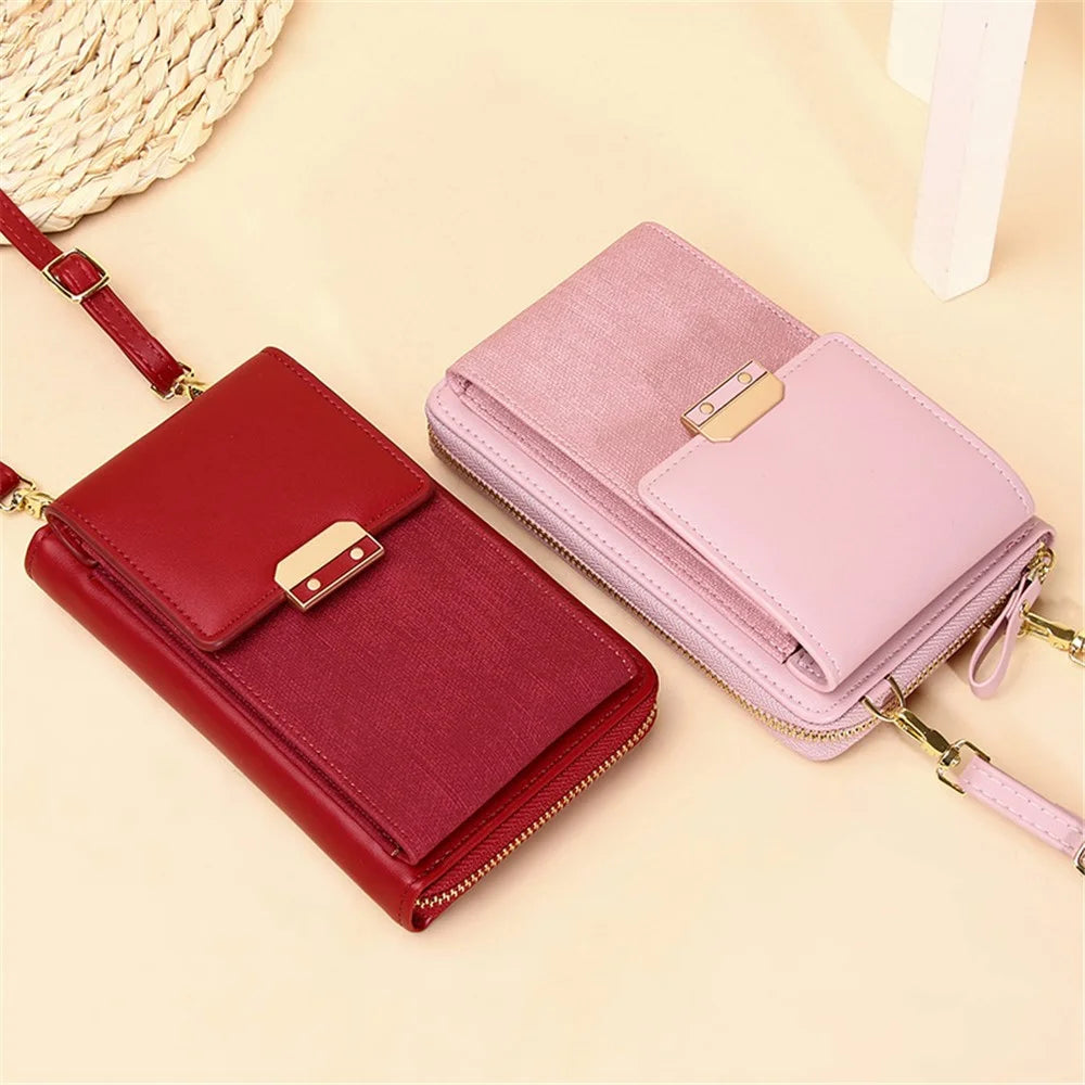 6139 Wallet Phone Bag Women's PU Leather Crossbody Shoulder Bag Card Holder Storage Pouch - Pink - 5