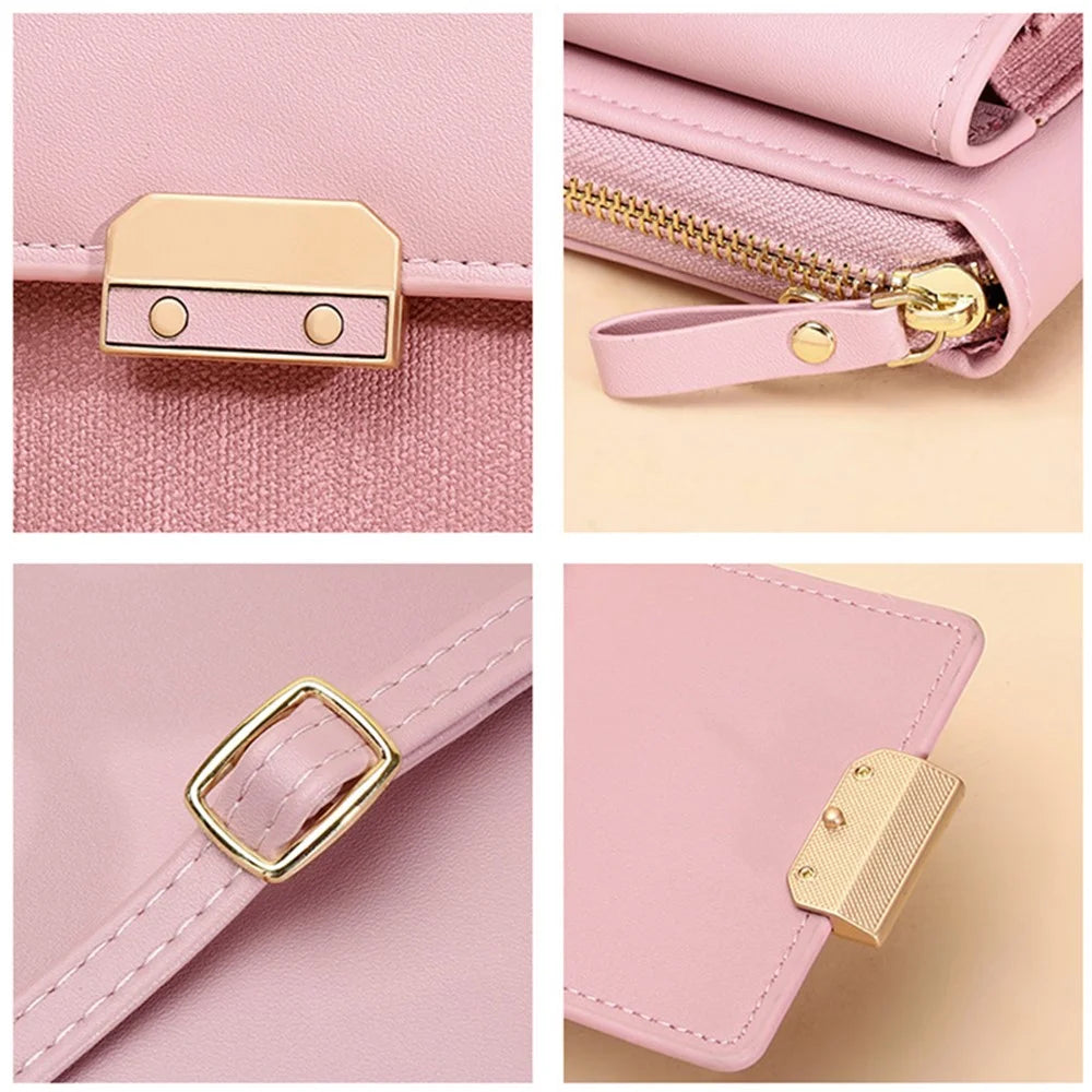 6139 Wallet Phone Bag Women's PU Leather Crossbody Shoulder Bag Card Holder Storage Pouch - Pink - 6