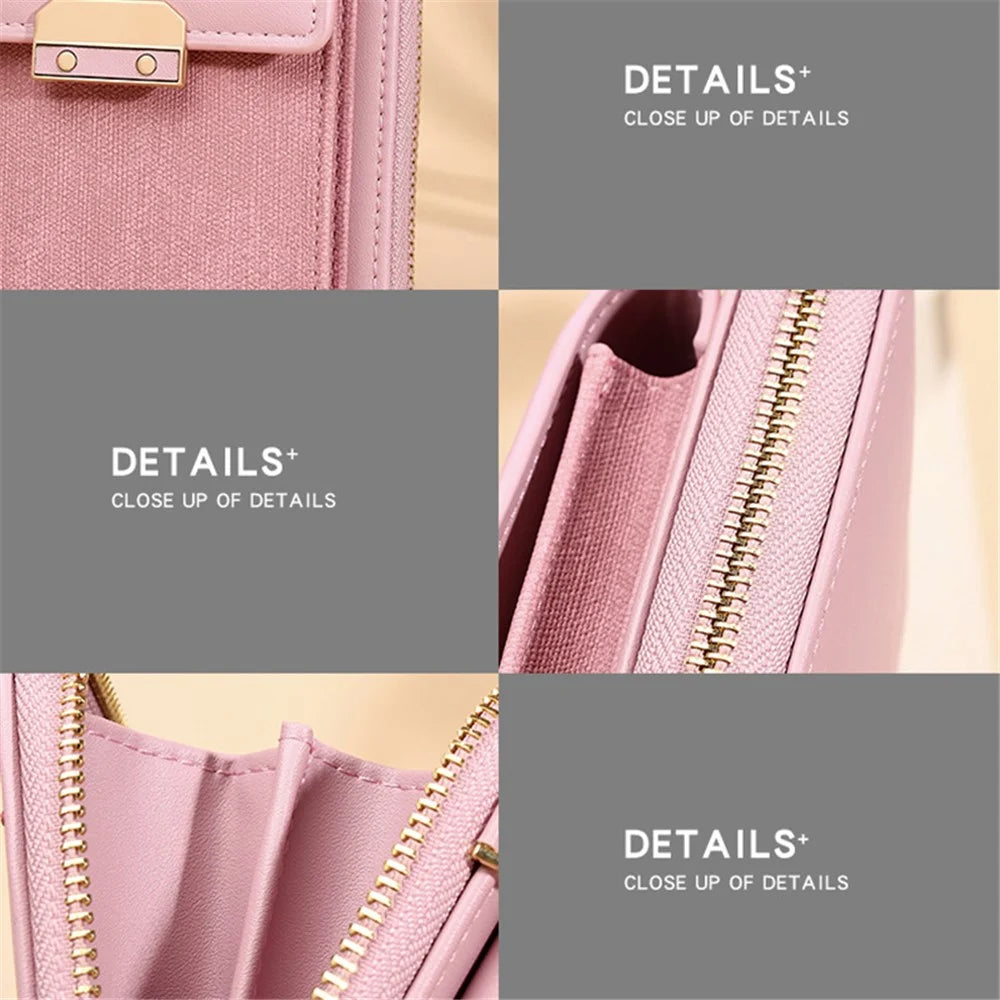 6139 Wallet Phone Bag Women's PU Leather Crossbody Shoulder Bag Card Holder Storage Pouch - Pink - 7