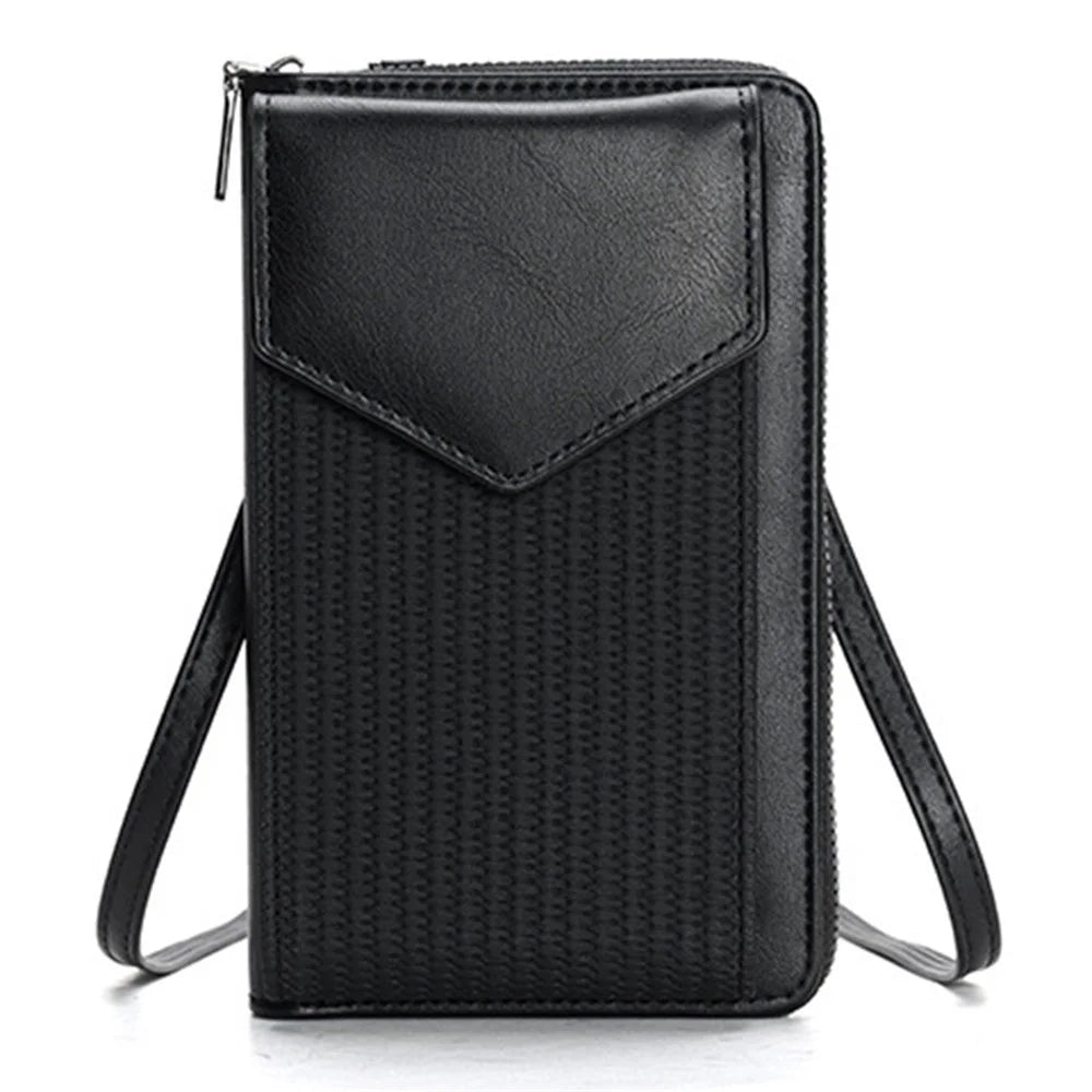 3421 PU Leather Weave Crossbody Bag for Women Cell Phone Mini Pouch Card Holder Wallet Shoulder Bag - Black - 1