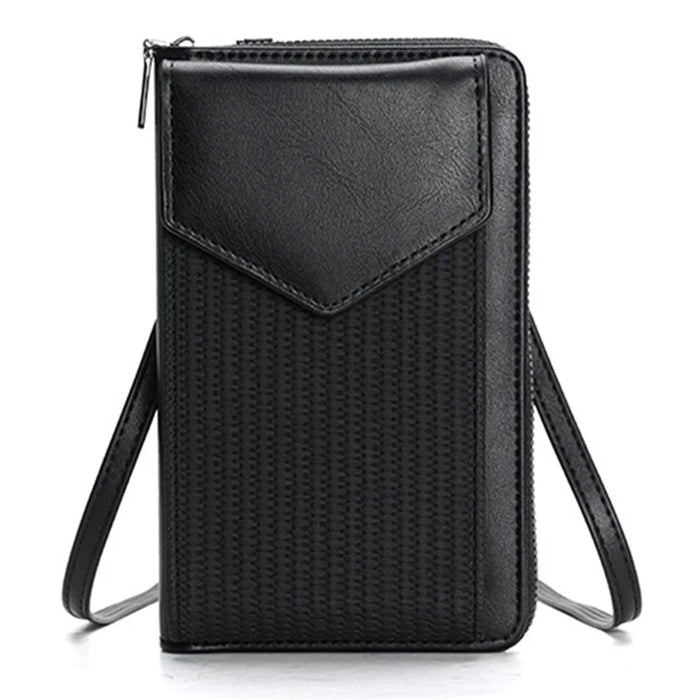 3421 PU Leather Weave Crossbody Bag for Women Cell Phone Mini Pouch Card Holder Wallet Shoulder Bag - Black - 1