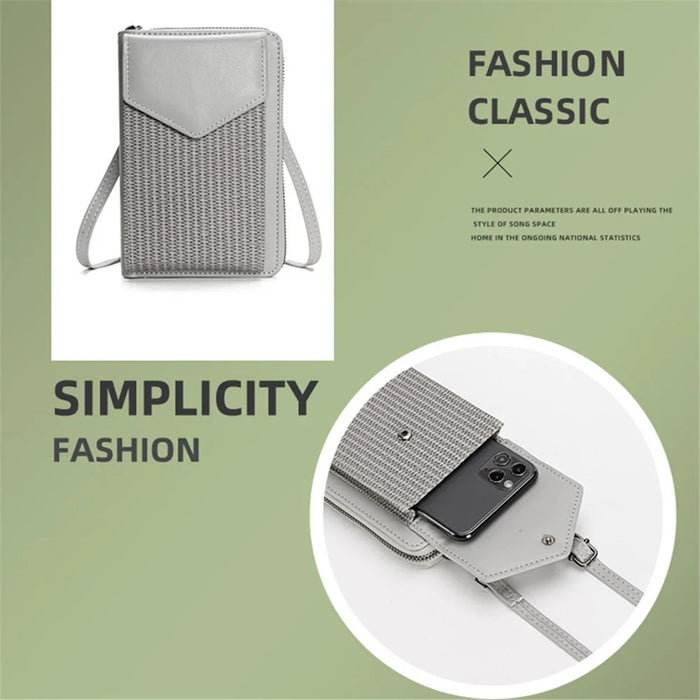 3421 PU Leather Weave Crossbody Bag for Women Cell Phone Mini Pouch Card Holder Wallet Shoulder Bag - Black - 2