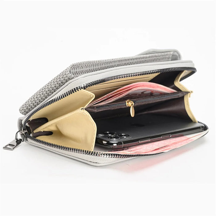 3421 PU Leather Weave Crossbody Bag for Women Cell Phone Mini Pouch Card Holder Wallet Shoulder Bag - Black - 3