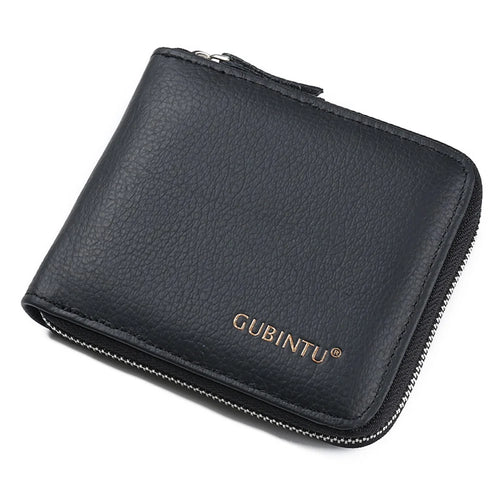 GUBINTU Top Layer Cowhide Leather Business Men Zipper Short Wallet Cards Cash Storage Bag - 1