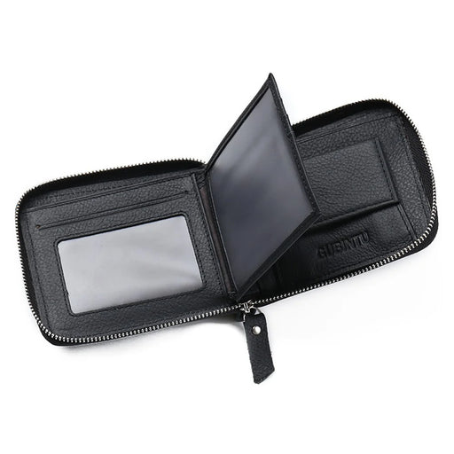 GUBINTU Top Layer Cowhide Leather Business Men Zipper Short Wallet Cards Cash Storage Bag - 2