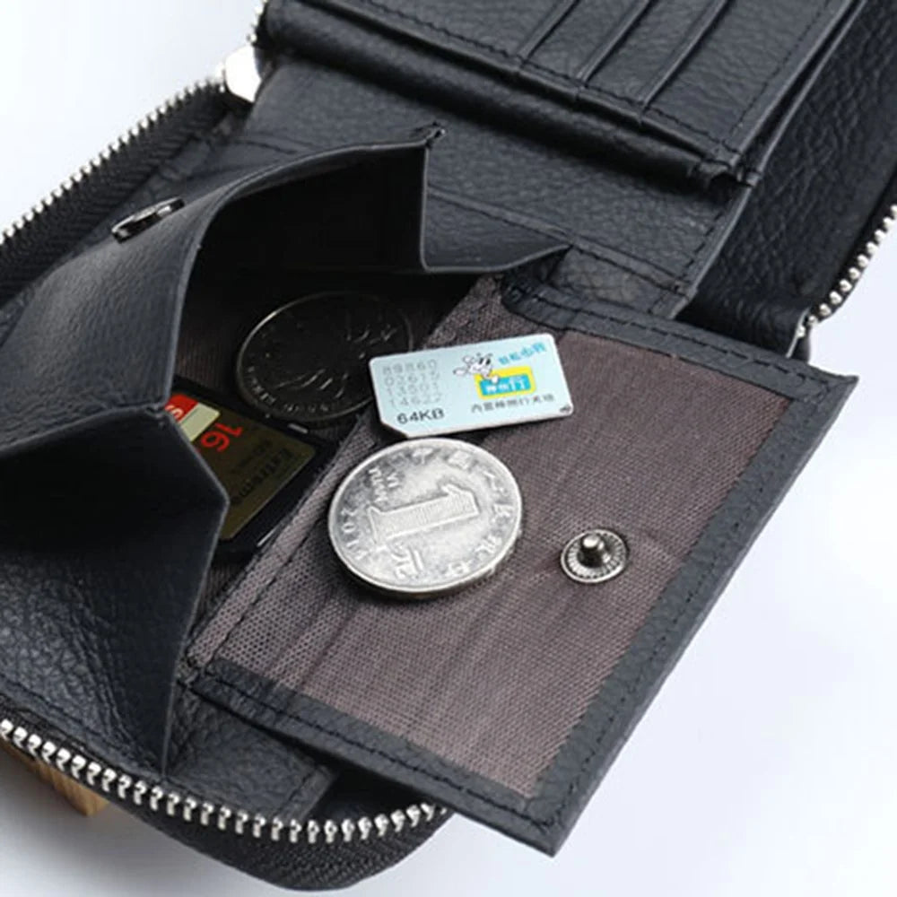 GUBINTU Top Layer Cowhide Leather Business Men Zipper Short Wallet Cards Cash Storage Bag - 7