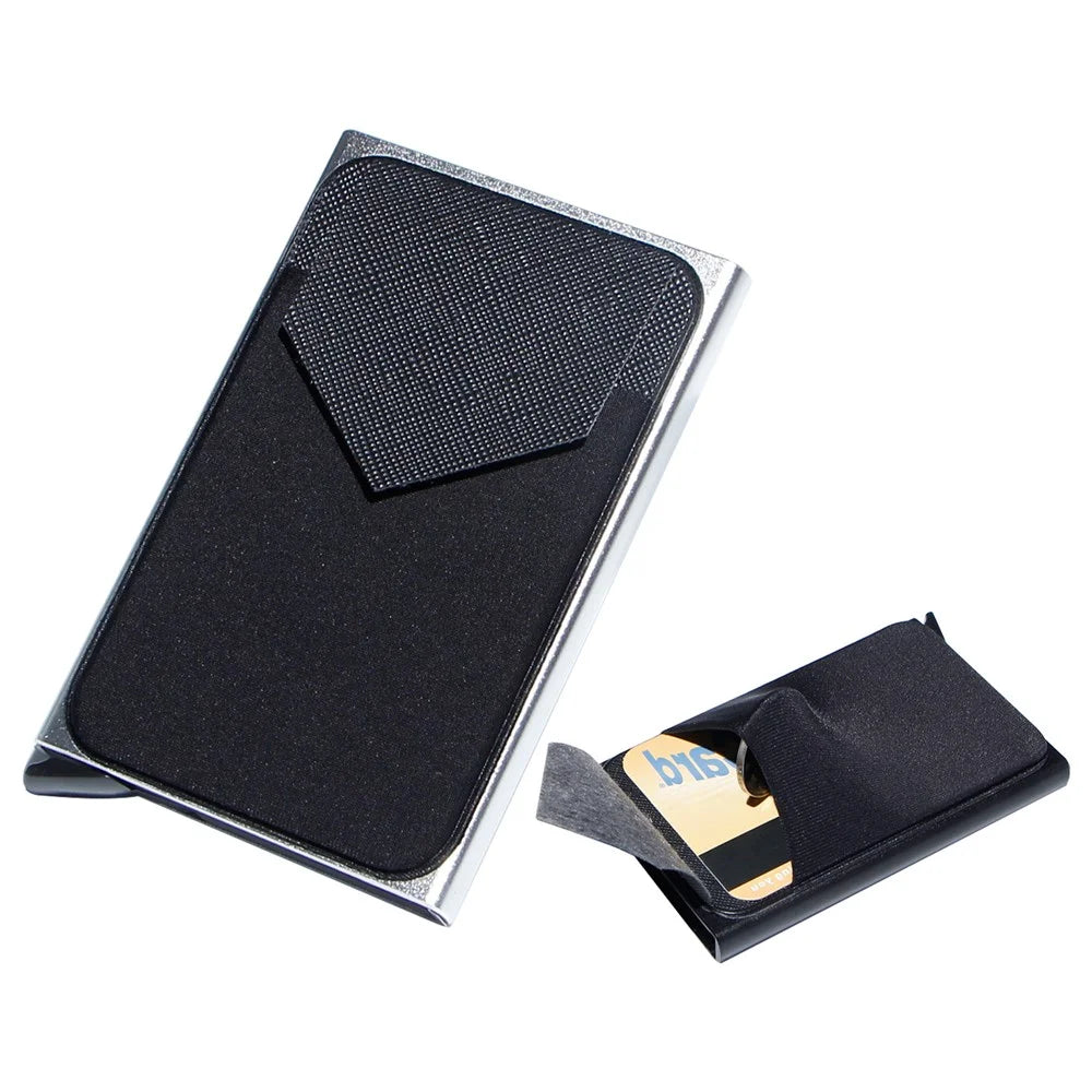Pop-Up Design Card Holder RFID Blocking Aluminum Alloy Bank Card Case Pouch Wallet - Silver - 1