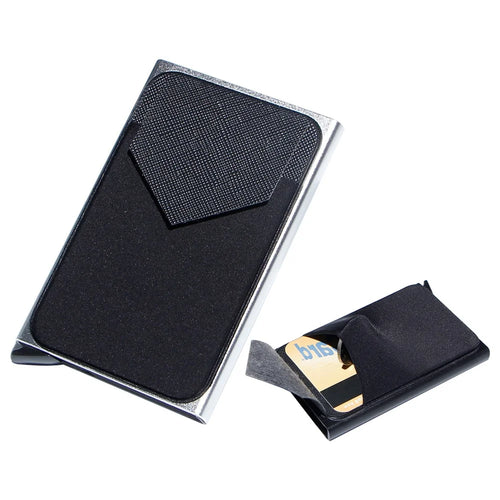 Pop-Up Design Card Holder RFID Blocking Aluminum Alloy Bank Card Case Pouch Wallet - Silver - 1