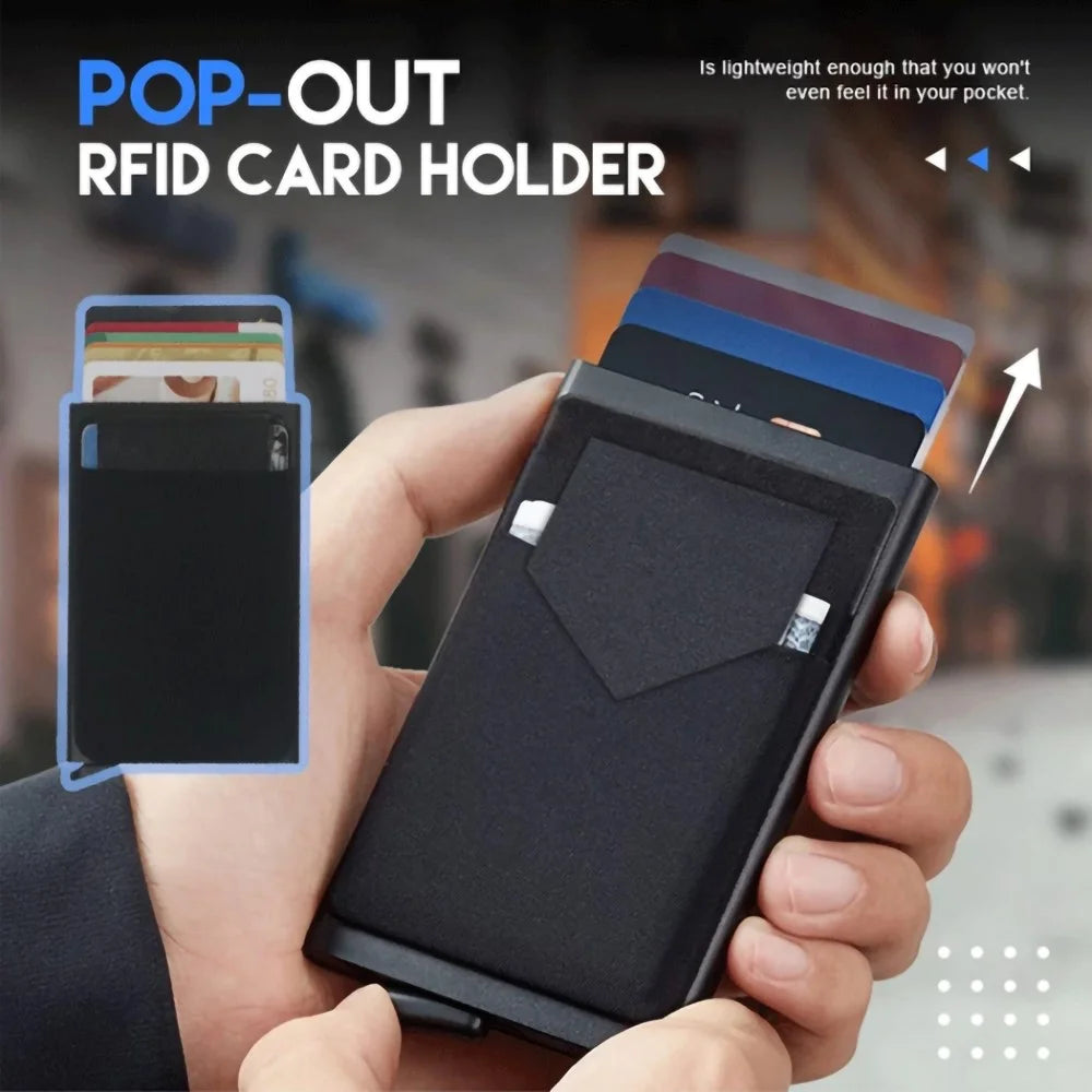 Pop-Up Design Card Holder RFID Blocking Aluminum Alloy Bank Card Case Pouch Wallet - Silver - 4
