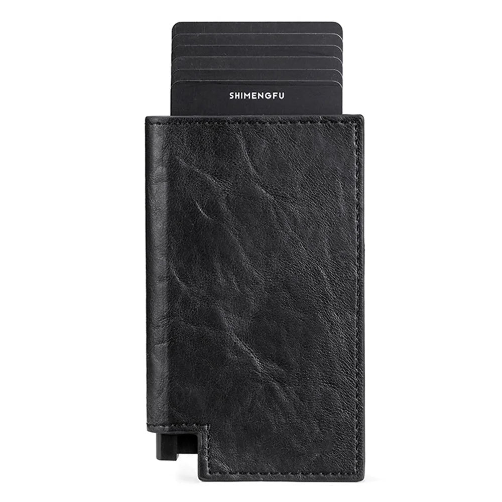 Folding RFID Blocking Card Holder Aluminum Alloy+PU Leather Wallet Card Case - Black - 1