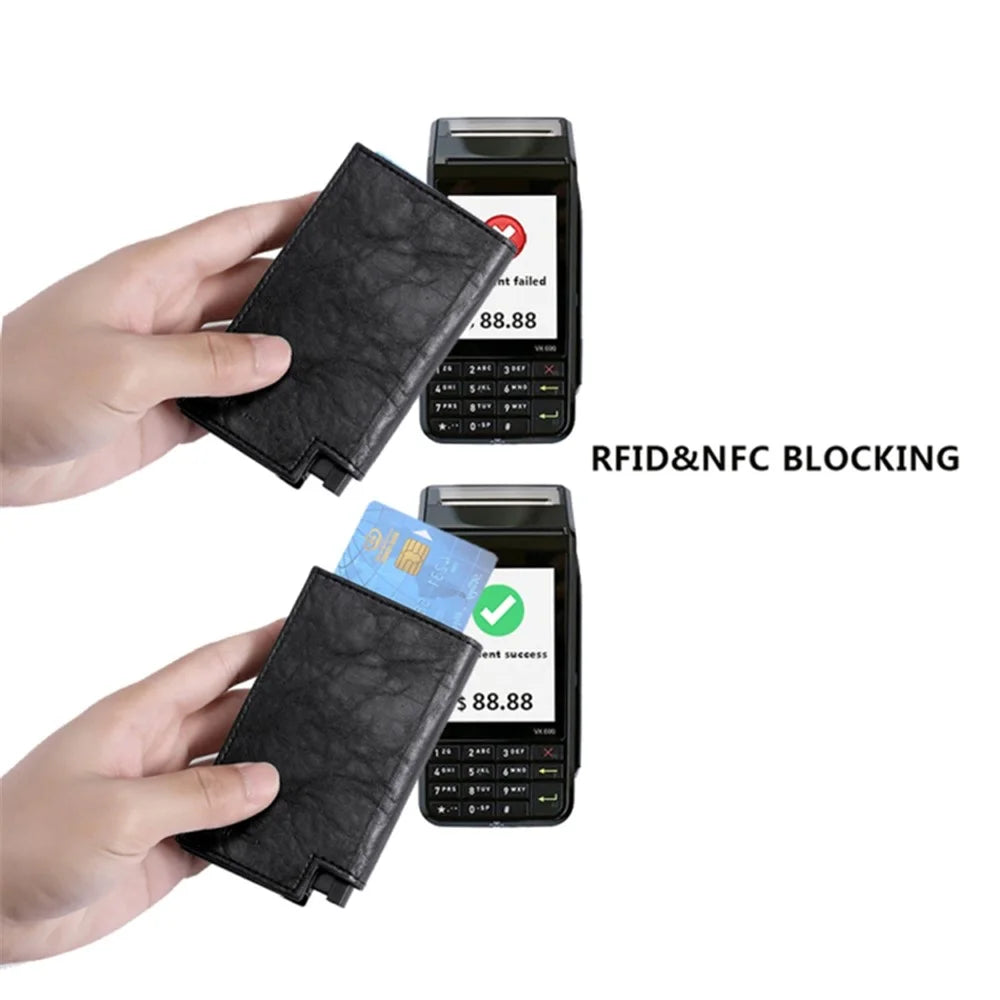 Folding RFID Blocking Card Holder Aluminum Alloy+PU Leather Wallet Card Case - Black - 3