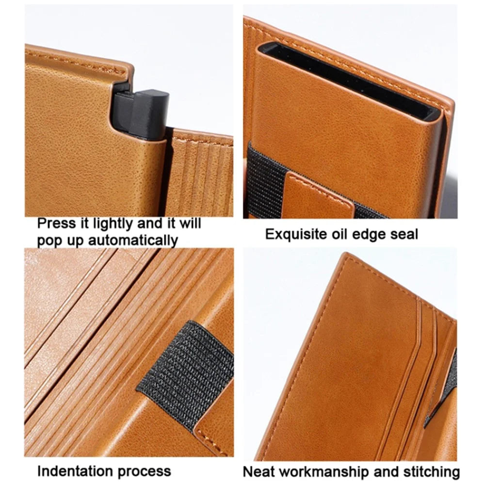 Folding RFID Blocking Card Holder Aluminum Alloy+PU Leather Wallet Card Case - Black - 4