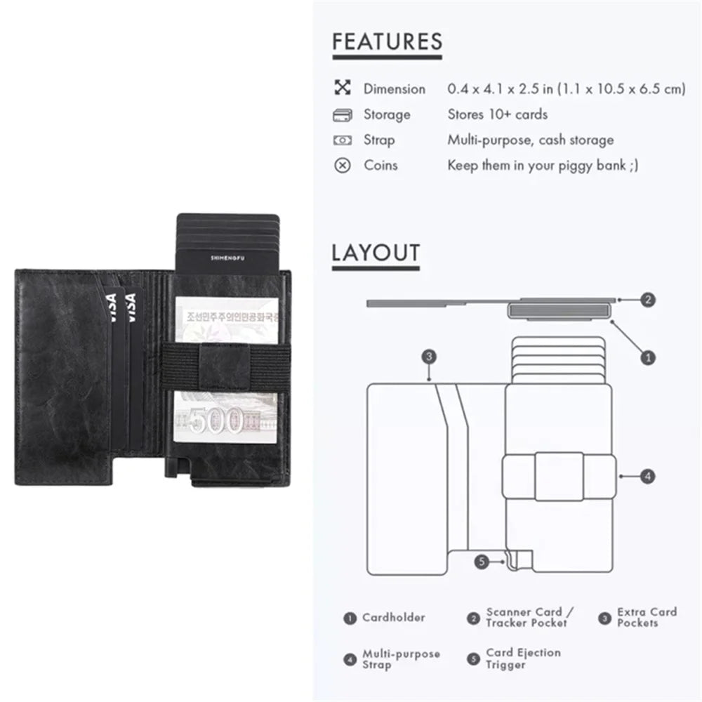 Folding RFID Blocking Card Holder Aluminum Alloy+PU Leather Wallet Card Case - Black - 5