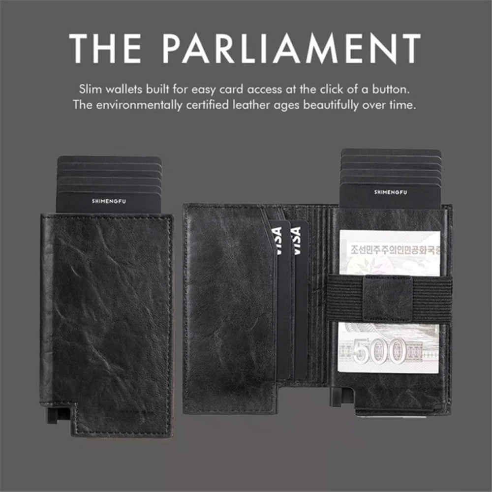 Folding RFID Blocking Card Holder Aluminum Alloy+PU Leather Wallet Card Case - Black - 6