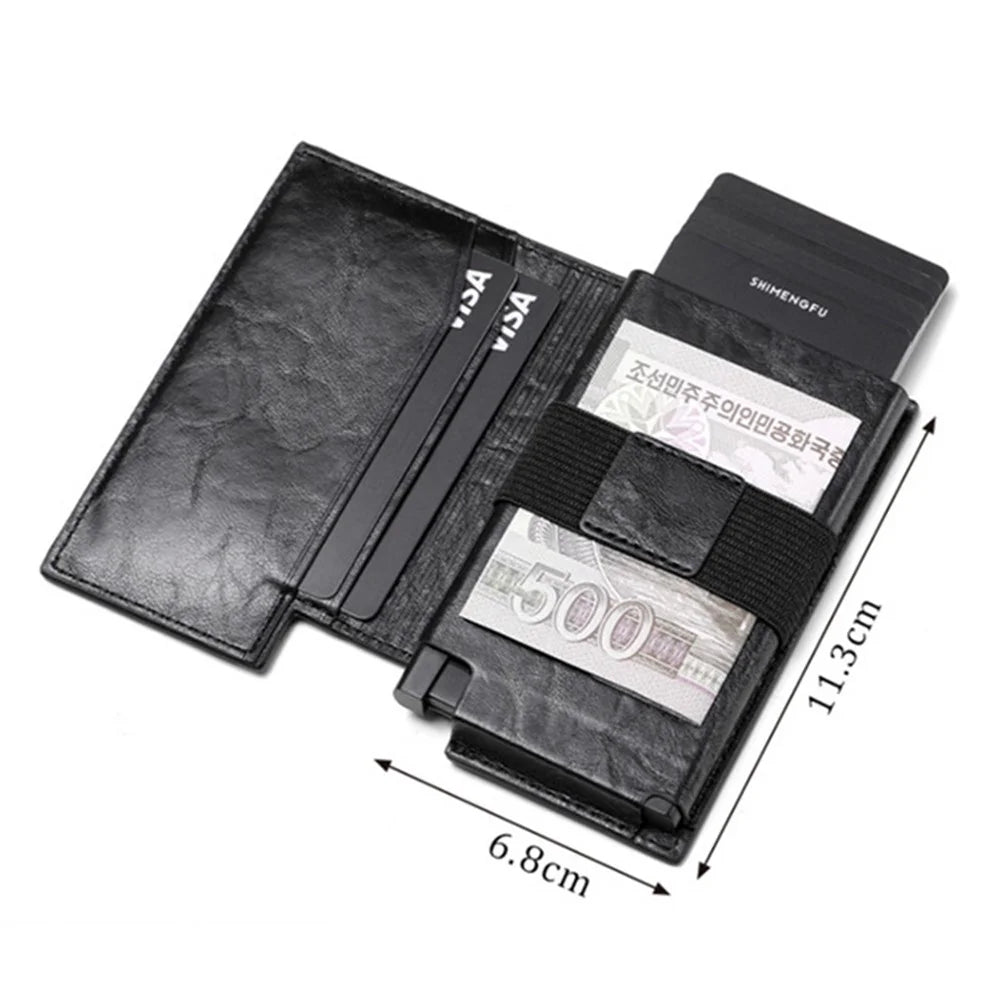 Folding RFID Blocking Card Holder Aluminum Alloy+PU Leather Wallet Card Case - Black - 7