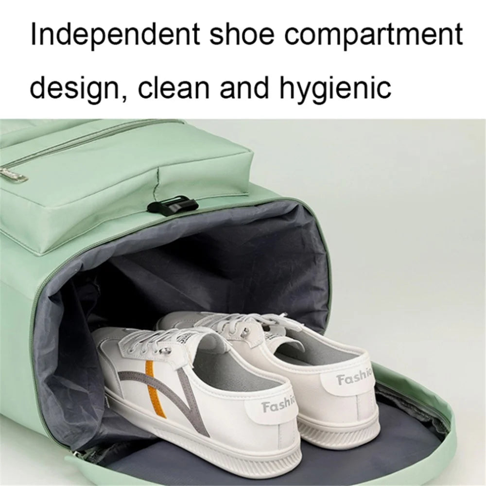 Casual Travel Luggage Bag Men Women Large Capacity Nylon Fitness Backpack with Shoe Compartment - Green - 2