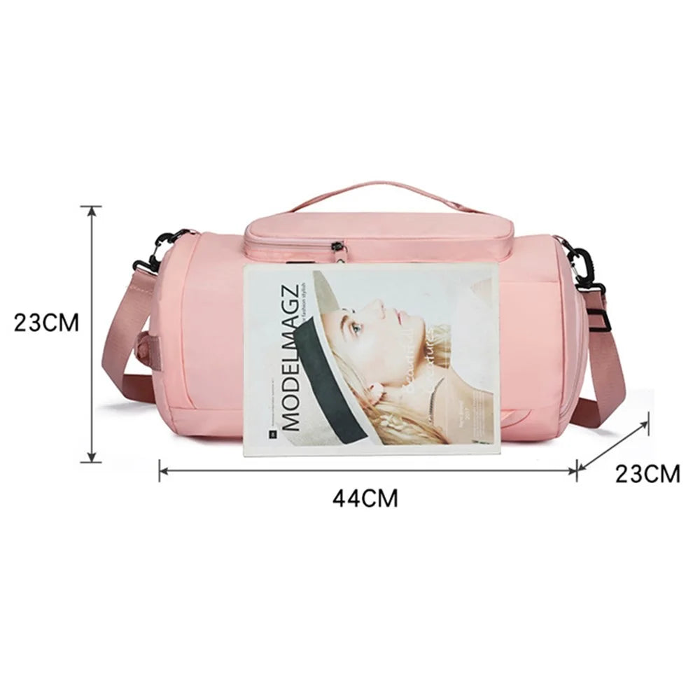 Large Capacity Nylon Sport Fitness Backpack Tote Crossbody Bag with Shoe Compartment - Pink - 6