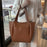 Large PU Leather Tote Handbag Top-Handle Women's Bucket Bag Shoulder Bag - Brown - 4