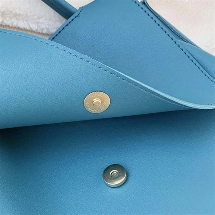 PU Leather Tote Handbag Women Crossbody Bag with Wide Shoulder Strap - Blue - 2