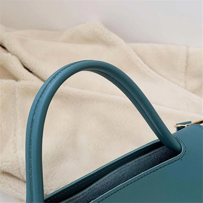 PU Leather Tote Handbag Women Crossbody Bag with Wide Shoulder Strap - Blue - 3