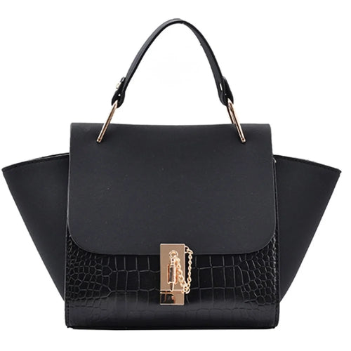 Retro Crocodile Texture Wings Shape Crossbody Bag PU Leather Women Tote Shoulder Bag - Black - 1