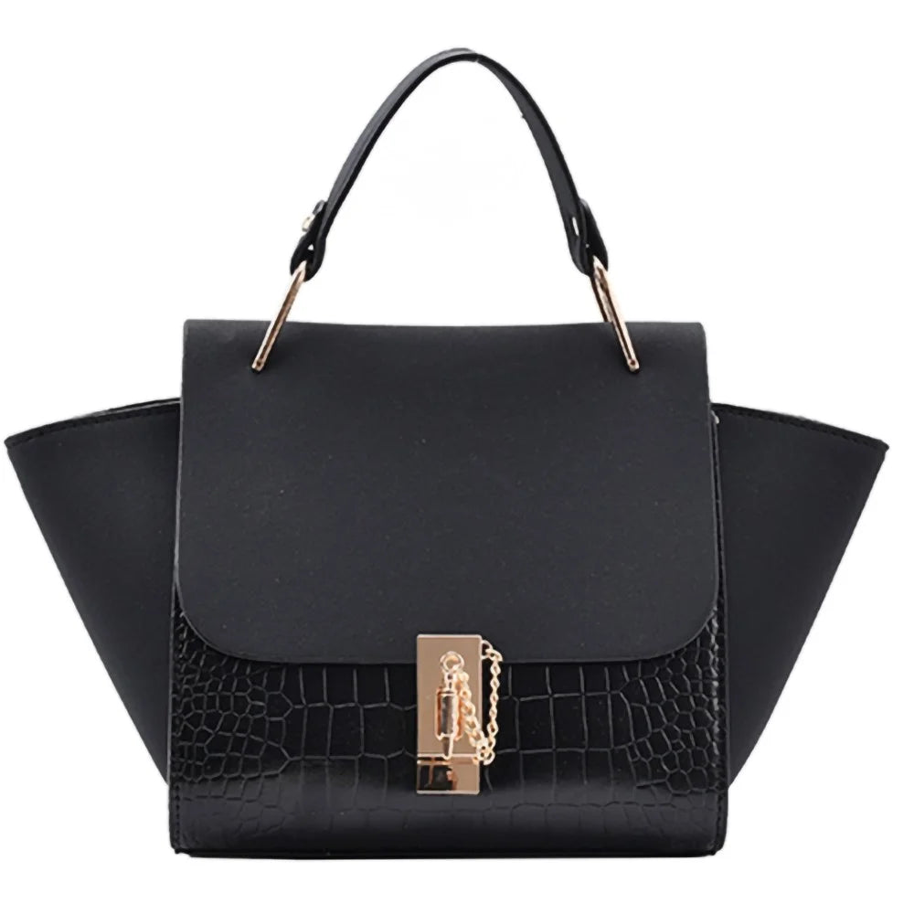Retro Crocodile Texture Wings Shape Crossbody Bag PU Leather Women Tote Shoulder Bag - Black - 1