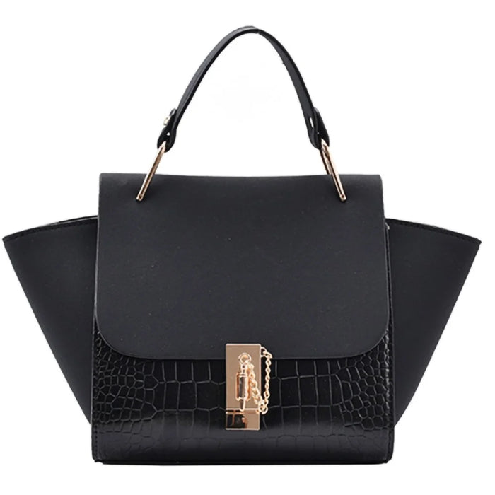 Retro Crocodile Texture Wings Shape Crossbody Bag PU Leather Women Tote Shoulder Bag - Black - 1