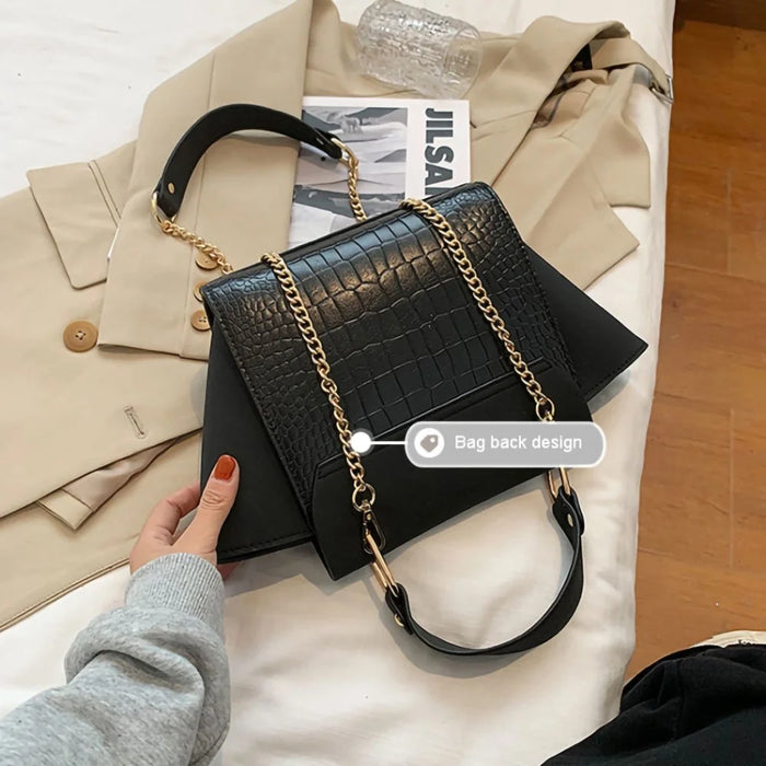 Retro Crocodile Texture Wings Shape Crossbody Bag PU Leather Women Tote Shoulder Bag - Black - 2
