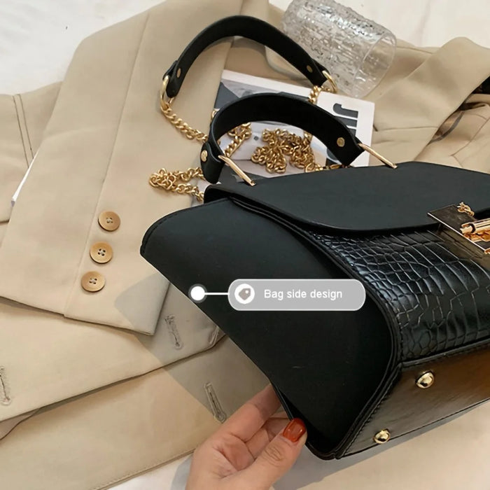 Retro Crocodile Texture Wings Shape Crossbody Bag PU Leather Women Tote Shoulder Bag - Black - 3