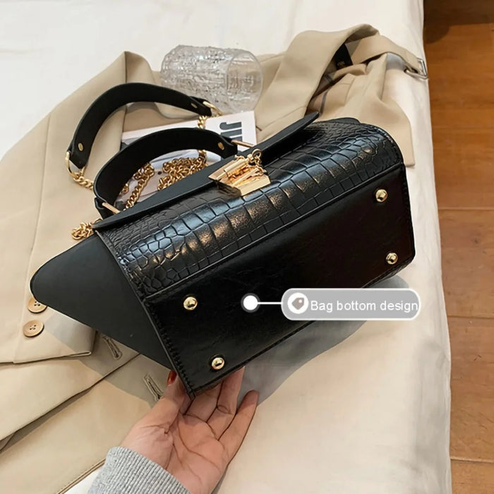 Retro Crocodile Texture Wings Shape Crossbody Bag PU Leather Women Tote Shoulder Bag - Black - 4