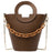 Chain Decor Women Crossbody Bag PU Leather Bucket Bag with Round Handle - Brown - 1