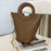 Chain Decor Women Crossbody Bag PU Leather Bucket Bag with Round Handle - Brown - 2