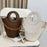 Chain Decor Women Crossbody Bag PU Leather Bucket Bag with Round Handle - Brown - 6