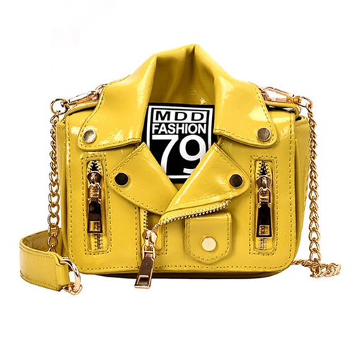 Cool PU Leather Jacket Shape Women Crossbody Shoulder Bag with Chain Strap - Yellow - 1